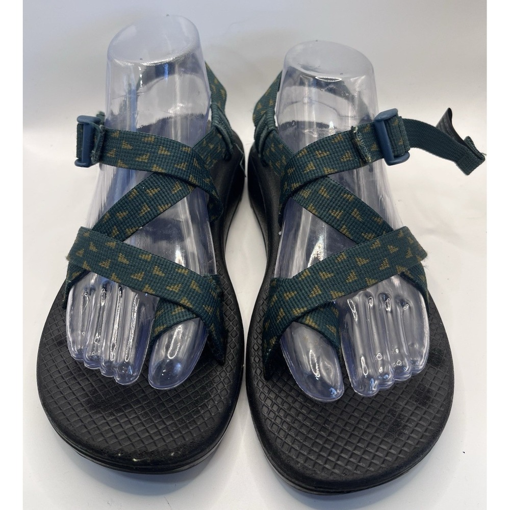 Chaco Women's Green/Black Strappy Sandals Adjustable Hook & Loop Rubber Sole
